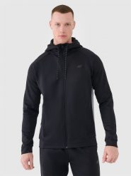 4F Bluza treningowa szybkoschnąca męska - czarna M. Czarne bluzy sportowe męskie 4f, bez wzorów, z dzianiny, sportowe, bez kołnierzyka, bez ramiączek. Za 199.99 zł.