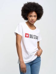 Koszulka damska z logo biała Risma 101. Białe t-shirty damskie Big Star, l, bez wzorów, z dzianiny, bez kołnierzyka. W wyprzedaży za 69.99 zł.