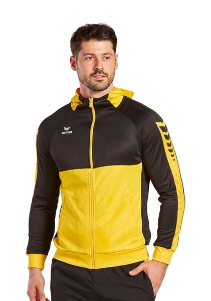 Kurtka treningowa z kapturem Erima Six Wings. Czarne kurtki treningowe męskie Erima, l, bez wzorów, z bawełny, na fitness i siłownię. Za 233.95 zł.