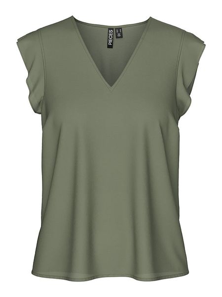 Pieces Koszulka "Nya" w kolorze oliwkowym rozmiar: S. Zielone bluzki damskie Pieces, s, bez wzorów, z wiskozy, bez kołnierzyka. Za 65.54 zł.