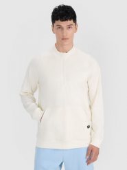 4F Bluza dresowa nierozpinana bez kaptura męska - biała S. Białe bluzy sportowe męskie 4f, bez wzorów, z bawełny, eleganckie, bez kołnierzyka, bez ramiączek. Za 159.99 zł.