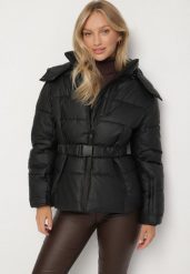 Czarna Pikowana Kurtka Zimowa z Paskiem z Klamerką w Stylu Retro Alorisse. Czarne kurtki damskie Born2be, na zimę, l, bez wzorów, z jeansu, bez kaptura. Za 249.99 zł.