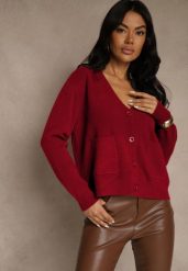 Bordowy Kardigan na Guziki z Domieszką Kaszmiru Vetiella. Czerwone kardigany damskie Renee, bez wzorów, z jeansu. Za 109.99 zł.