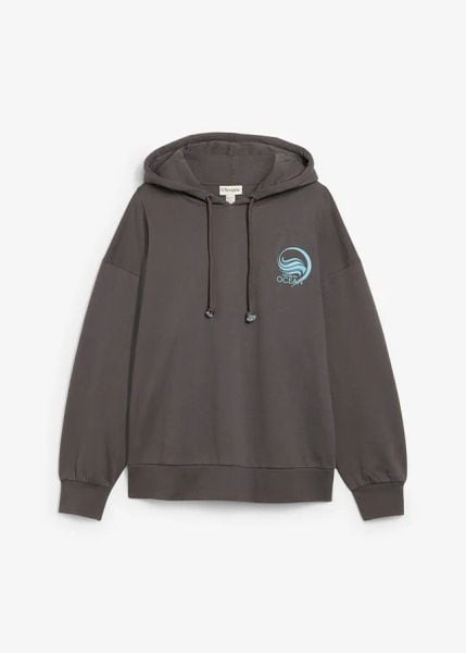 Bluza z kapturem z czystej bawełny. Szare bluzy z kapturem damskie bonprix, z bawełny. Za 112.99 zł.