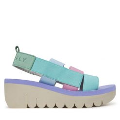 Sandały Fly London. Niebieskie sandały damskie Fly London, bez wzorów, bez obcasa, na koturnie. Za 379.99 zł.