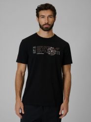 4F T-shirt regular z nadrukiem męski - czarny XXL. Czarne t-shirty męskie 4f, m, bez wzorów, z bawełny, bez kołnierzyka. Za 69.99 zł.
