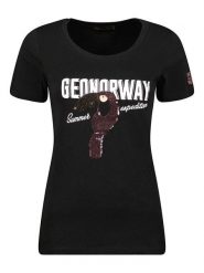 Geographical Norway Koszulka "Jeverything" w kolorze czarnym rozmiar: L. Czarne bluzki damskie Geographical Norway, l, bez wzorów, z bawełny, bez kołnierzyka, bez ramiączek. Za 43.99 zł.