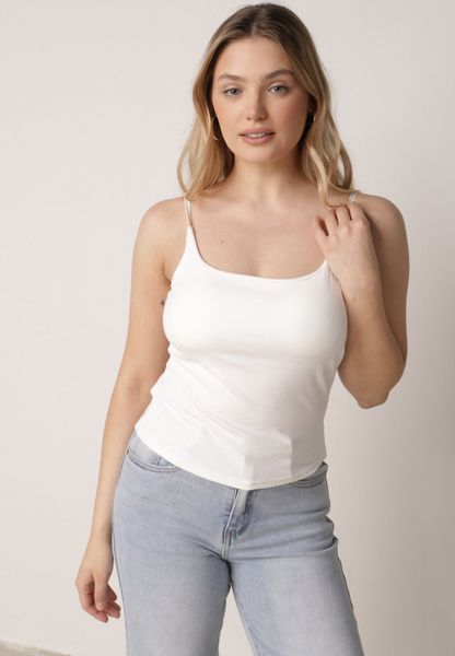 Biały Wiskozowy Top z Podwójnymi Ramiączkami Hendrea. Białe topy damskie Born2be, m, bez wzorów, z jeansu, bez kołnierzyka. Za 59.99 zł.
