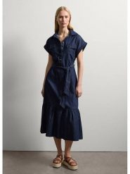 STEFANEL Sukienka w kolorze granatowym rozmiar: M. Niebieskie sukienki damskie Stefanel, m, bez wzorów, z tkaniny, bez kołnierzyka, bez ramiączek, midi. Za 260.99 zł.