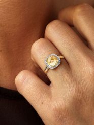 DIA DIAMONDS Pozłacany pierścionek z diamentami i cytrynem rozmiar: 58. Pomarańczowe pierścionki damskie DIA DIAMONDS, z cytrynem, pozłacane. Za 325.03 zł.