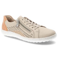 Półbuty damskie Rieker, ze skóry naturalnej licowej ażurowa cholewka zamek i sznurowanie lekka podeszwa, beżowe, 52824-60. Brązowe półbuty damskie Rieker, w ażurowe wzory, z materiału, eleganckie, bez obcasa. Za 329.00 zł.
