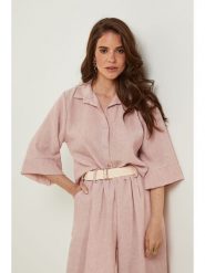 Rodier Lin Lniana bluzka w kolorze jasnoróżowym rozmiar: S/M. Różowe bluzki damskie Rodier Lin, m, bez wzorów, ze lnu, bez kołnierzyka, bez ramiączek. Za 105.14 zł.