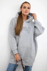 Bluza ocieplana z haftowanym napisem oversize szara. Szare bluzy z kapturem damskie KESI, l, z bawełny. Za 238.37 zł.