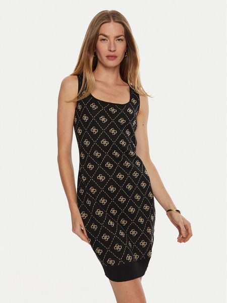 Guess Sukienka dzianinowa Sarah W4BK98 Z3JD2 Czarny Slim Fit. Czarne sukienki damskie Guess, m, z aplikacjami, z dzianiny, bez kołnierzyka, bez ramiączek. Za 279.99 zł.