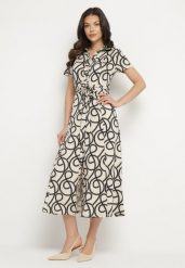 Czarno-Beżowa Koszulowa Sukienka z Wiskozą w Geometryczny Wzór Sarilissa. Czarne sukienki damskie Born2be, na co dzień, l, bez wzorów, z jeansu, eleganckie, bez kołnierzyka, bez ramiączek, koszulowe. W wyprzedaży za 151.99 zł.