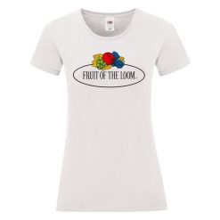 Damska Koszulka Z Logo W Stylu Vintage. Białe t-shirty damskie Fruit of the Loom, xl, bez wzorów, bez kołnierzyka. Za 40.99 zł.