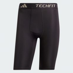 Krótkie kompresyjne legginsy treningowe TECHFIT. Szare spodnie sportowe męskie Adidas, z elastanu. Za 129.00 zł.