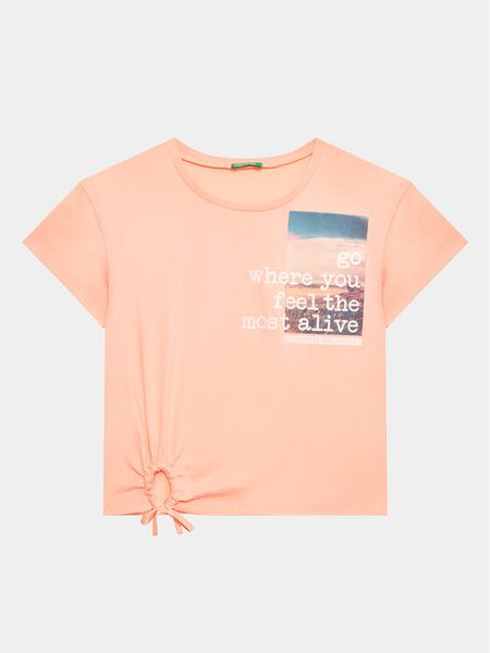 United Colors Of Benetton T-Shirt 3096C10B4 Różowy Regular Fit. Czerwone koszulki dziewczęce United Colors Of Benetton, bez wzorów, z bawełny, bez ramiączek. Za 49.99 zł.