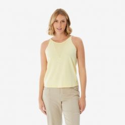 Koszulka turystyczna na ramiączka damska Quechua NH500. Żółte bluzki damskie QUECHUA, m, bez wzorów, z bawełny, sportowe, bez kołnierzyka, bez ramiączek. Za 44.99 zł.