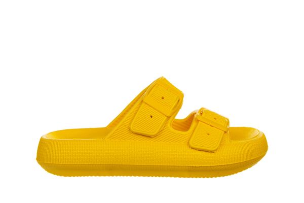 Klapki Laura Vita Nuon 08 Jaune 202003, Żółty, Tworzywo - 37-38. Żółte klapki damskie Laura Vita, bez wzorów, z materiału, bez obcasa. W wyprzedaży za 89.10 zł.