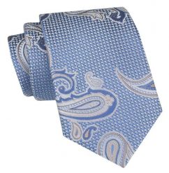 Klasyczny Krawat Męski - ALTIES - Niebieski, Duże Paisley. Niebieskie krawaty i muchy męskie Alties, bez wzorów, z tkaniny, eleganckie. Za 49.00 zł.