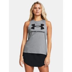 Koszulka damska tank top UNDER ARMOUR 1356297 bez rękawów. Szare topy damskie Under Armour, s, bez wzorów, bez kołnierzyka. Za 129.99 zł.