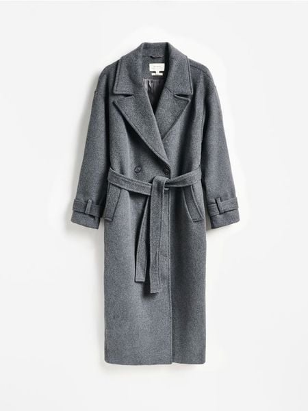 Płaszcz z dodatkiem wełny - szary. Szare płaszcze damskie Reserved, l, bez wzorów, z tkaniny. Za 599.99 zł.