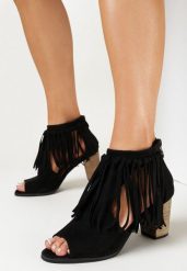 Czarne Botki na Obcasie Peep Toe z Frędzlami Divas. Czarne botki damskie Born2be, z otwartym noskiem, bez obcasa, na obcasie, bez zapięcia. Za 64.99 zł.