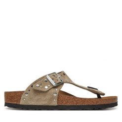 Japonki Birkenstock. Brązowe klapki damskie Birkenstock, bez wzorów, bez obcasa. Za 679.99 zł.