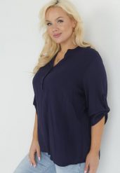 Granatowa Bluzka z Wiskozy Artanassa. Niebieskie bluzki damskie Born2be, l, bez wzorów, z wiskozy, bez kołnierzyka, bez ramiączek. Za 44.99 zł.