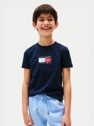 Tommy Hilfiger T-Shirt Script Flag KB0KB09725 Granatowy Regular Fit. Niebieskie t-shirty chłopięce Tommy Hilfiger, bez wzorów, z bawełny, bez ramiączek. Za 89.99 zł.