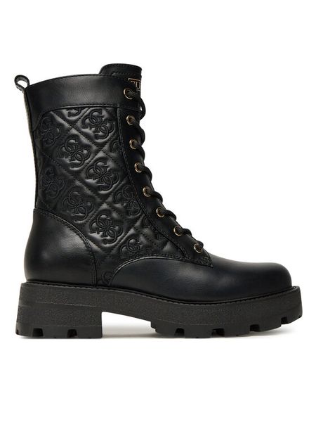 Guess Trzewiki FLTYAN ELE10 Czarny. Czarne botki damskie Guess, ze skóry, bez obcasa, na płaskiej podeszwie, bez zapięcia. Za 489.99 zł.