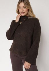 Brązowy Golf z Wełną i Metalicznymi Guzikami Vidora. Brązowe golfy damskie Born2be, uniwersalny, z aplikacjami, z jeansu, bez ramiączek. Za 129.99 zł.