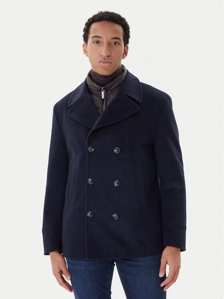 Bugatti Płaszcz wełniany 874228-81063 Granatowy Regular Fit. Niebieskie płaszcze męskie Bugatti, na zimę, m, bez wzorów, z syntetyku. Za 1,449.00 zł.