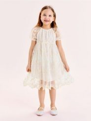 Tiulowa sukienka z haftem kwiatowym - kremowy. Białe sukienki dziewczęce Sinsay, bez wzorów, z tiulu, bez ramiączek. Za 35.99 zł.