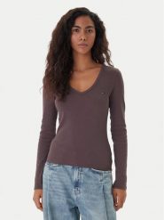 Tommy Jeans Bluzka Essential DW0DW17990 Brązowy Slim Fit. Brązowe bluzki damskie Tommy Jeans, l, bez wzorów, z bawełny, bez ramiączek. Za 189.99 zł.