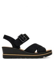 Rieker Sandały 67463-00 Czarny. Czarne sandały damskie Rieker, bez wzorów, z syntetyku, bez obcasa, na koturnie. Za 224.99 zł.