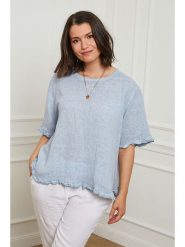 Curvy Lady Lniana koszulka w kolorze błękitnym rozmiar: 44/46. Niebieskie bluzki damskie Curvy Lady, bez wzorów, ze lnu, klasyczne, bez kołnierzyka, bez ramiączek. Za 136.13 zł.
