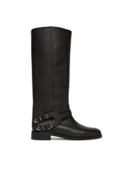 PINKO Oficerki Cheval 02 SD0635P001 Czarny. Czarne kozaki damskie Pinko, ze skóry, bez obcasa, na płaskiej podeszwie. Za 1,829.00 zł.