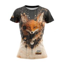 Koszulka do biegania damska Lisek krótki rękaw. Brązowe bluzki damskie JUST HERO, bez wzorów, bez kołnierzyka. Za 99.00 zł.