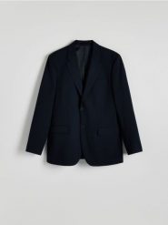 Marynarka slim fit z wiskozą - granatowy. Niebieskie marynarki męskie Reserved, bez wzorów, z tkaniny. W wyprzedaży za 159.99 zł.