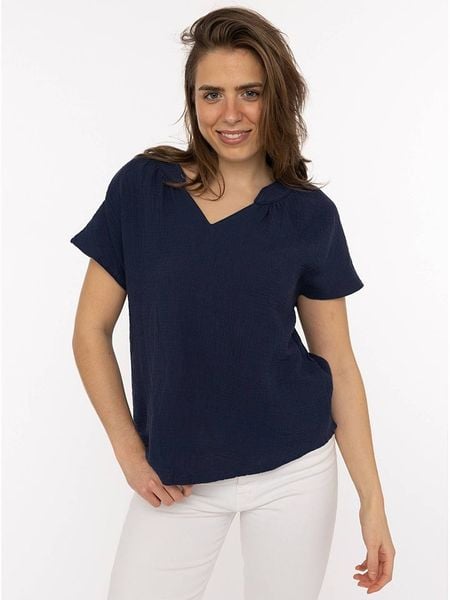 Zwillingsherz Muślinowa bluzka w kolorze granatowym rozmiar: onesize. Niebieskie bluzki damskie Zwillingsherz, bez wzorów, z bawełny, bez kołnierzyka, bez ramiączek. Za 87.81 zł.
