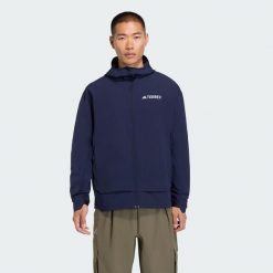 Kurtka Terrex Multi Softshell. Niebieskie kurtki softshell damskie Adidas, bez wzorów, z materiału, bez kaptura. Za 529.00 zł.