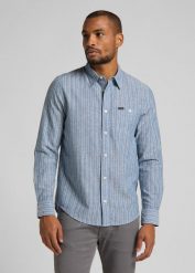 MĘSKA KOSZULA MATERIAŁOWA LEE ONE POCKET SHIRT WASHED BLUE L66NQALR 112116600. Niebieskie koszule męskie Lee, l, bez wzorów, z materiału, bez kołnierzyka, bez ramiączek. Za 129.99 zł.