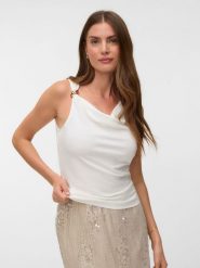 Vero Moda Bluzka w kolorze białym rozmiar: XL. Białe bluzki damskie Vero Moda, xl, z aplikacjami, bez kołnierzyka, bez ramiączek. Za 93.07 zł.