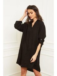 Fleur de Lin Lniana sukienka "Basta" w kolorze czarnym rozmiar: XXL. Czarne sukienki damskie Fleur de Lin, xxl, bez wzorów, ze lnu, bez kołnierzyka, bez ramiączek, mini. Za 141.19 zł.