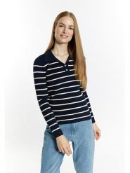DreiMaster Sweter w kolorze granatowo-białym rozmiar: M/L. Białe swetry klasyczne damskie Dreimaster, l, prążkowane, bez kołnierzyka. Za 153.71 zł.