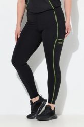Damskie Legginsy sportowe neonowe szwy kieszenie z recyklingu. Czarne legginsy sportowe damskie Ulla Popken, plus size, bez wzorów, z dżerseju, z podwyższonym stanem. Za 239.99 zł.