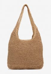 Ciemnobeżowa Torebka Typu Shopper z Plecionki Felevera. Brązowe shopper bag damskie Renee, bez wzorów, z jeansu, bez dodatków. Za 59.99 zł.
