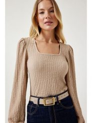 Happiness Istanbul Koszulka w kolorze beżowym rozmiar: 40. Brązowe bluzki damskie Happiness Istanbul, bez wzorów, bez kołnierzyka. Za 60.99 zł.